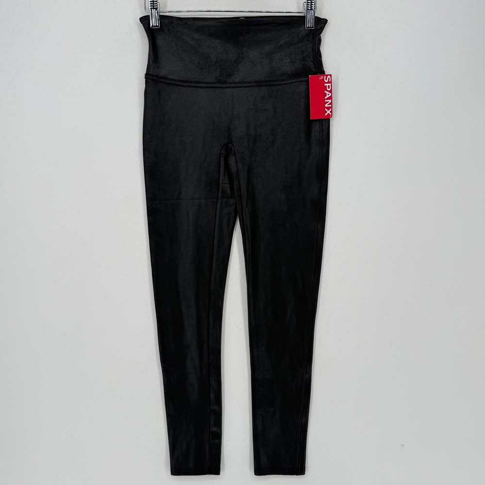 Spanx Faux Leather Leggings Womens Medium Black Edgy Chic Moto Slimming NEW